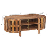 Corsica Oval Semi-Enclosed Solid Wood Coffee Table 2-Tier Storage Shelving Brown